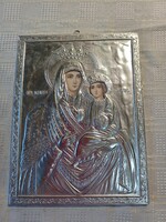 Metal icon, paper with image of Saint Mary with Jesus