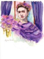 Frida kahlo - agnes laczó contemporary painter/graphic artist, original watercolor painting on paper