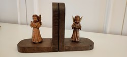 Antique, wooden, carved, hand-painted, angelic bookend, pair of angels