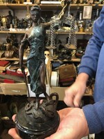 Justitia, az igazság Istennője - bronz szobor, szecessziós, 26 cm-es.7233