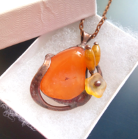 Special handcrafted mineral pendant with carnelian stone and glass beads