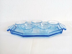 Art deco style, blue glass coffee set with tray