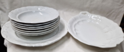 Old Zsolnay shield-stamped tendril pattern porcelain plates and bowls are sold together