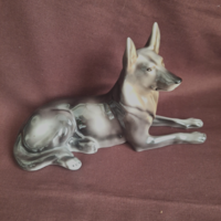 Hollóházi porcelán németjuhász kutya szobor
