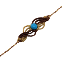 Brown-beige macramé bracelet with turquoise beads