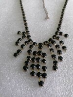 Antique silver-plated faceted black stone necklace / gift with bracelet!