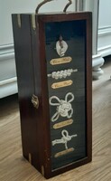 Drink holder in a wooden box decorated with sailor's knots, with copper straps, wine holder