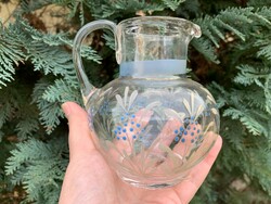Antique huta small glass jug enamel painting late 1800s