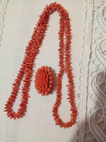 Antique coral set: necklace 76 cm and brooch 4.5x2.8 cm - for Mother's Day!!