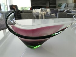 Cseh üveg kínálótál, Josef Hospodka dizájn, 22 cm hosszú, 13 cm magas