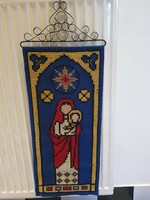 Scandinavian crocheted wall hanging Our Lady with her baby