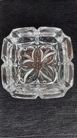 Vintage floral heavy crystal glass ashtray from the 1960s, core: 4 cm, diameter: 12.5 cm, 520 gr.