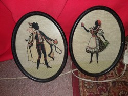 Antique 19th No. Needle tapestry embroidered picture wedding couple bieder frame + glass 28 x 20 cm together according to pictures