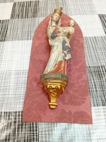 Antique, painted wooden Mary with baby.
