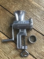 Old German miniature aluminum meat grinder