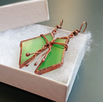 Handmade glass jewelry earrings made of green glass