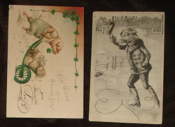 2 antique postcards with pigs