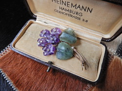 Vintage 14 carat amethyst and jade cut violet bouquet brooch with diamonds?