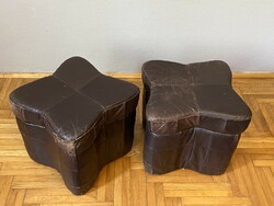 2 Star-shaped pouf seats sewn from leather