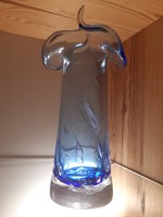 Cseh Skrdlovice Karel Wünsch buborékos üvegváza "szarvakkal"