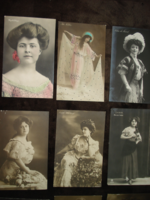 6 db régi fotólap, hölgyek, színésznők 1909.