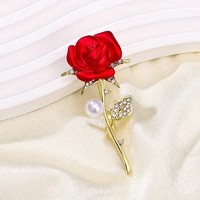 Gold-plated red rose clear crystal brooch 19