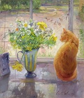 Timothy easton: striped jug with spring flowers