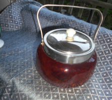 Retro glass bonbonier with metal lid, candy holder