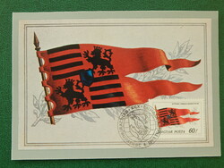 Postcard - cm - Hunyadi coat of arms flag xv.No. - King Matthias stamp and occasional stamps