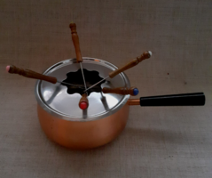 Nice new condition red copper marked fondue pot set