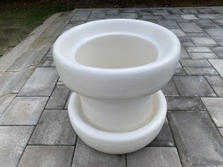 Különleges retro nagy fehér fajansz kaspó 1984-ből (alján dátummal) Budapest porcelángyár