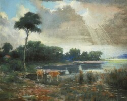 Unknown painter (early 20th century): landscape with cows