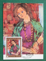 Képeslap - CM - Czóbel Béla: Mimi, repró, rajta bélyeg 1974., alkalmi bélyegzés
