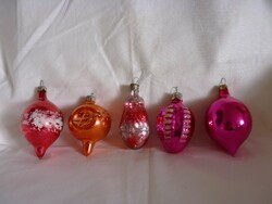 Old glass Christmas tree decorations - 3 onions and 2 lanterns!