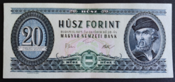 20 Forint 1975, VF+,enyhén ferde nyomat