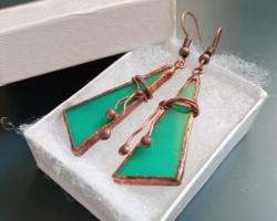 Handmade glass jewelry earrings made of turquoise glass