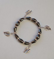 Mineral bracelet - silver philodendron leaf with pendants