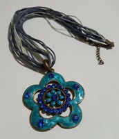 Fashion necklace - blue flower pendant with rhinestones