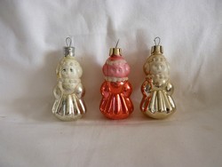 Old glass Christmas tree decorations - 3 ladies in winter clothes!