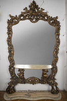 Antique large neo-baroque wall mirror with marble bracket