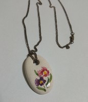 Old fashion necklace - marked porcelain or ceramic pendant