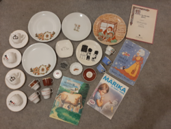 Aquincum, Hollóházi, Zsolnay porcelain coffee cups, small plates, saucers, plates, napkins