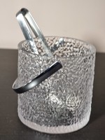 *Swedish glass ice bucket with metal handle wmf with tweezers.