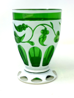 Antik überfangos bieder talpasüveg pohár, kehely zöld és fehér színben   RZ