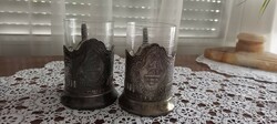 2 Russian cup holders, silver-plated