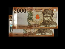 Unc - two thousand forints - in a numbered pair - 2020 (with four signatures)