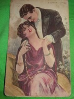Antik Art Noveau 1930 Szerelmespár T.Corbella olasz művész színes grafika képeslap, a képek szerint