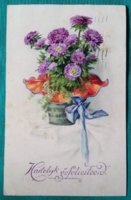 Antik üdvözlő képeslap  virágos