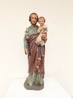 Antik katolikus Szent József nagy gipsz szobor keresztény Jézus liliom igényesen festett 8649