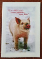 Karácsonyi képeslap postatiszta üdvözlőlap üdvözlőkártya levelezőlap malac mintával